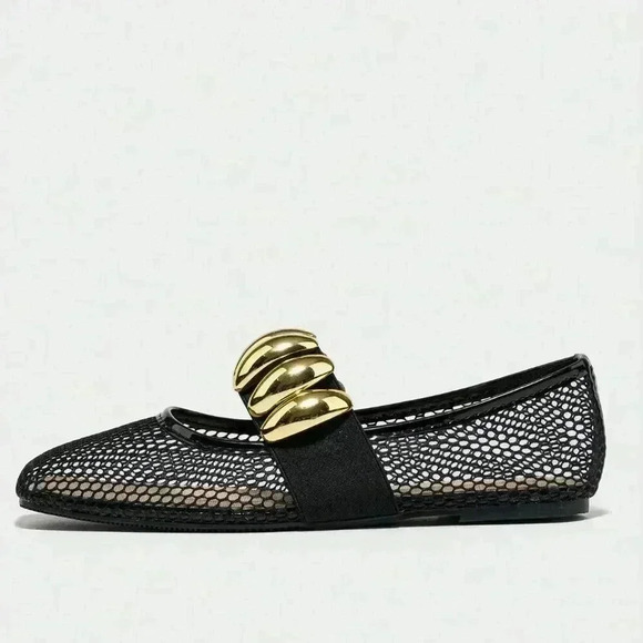 Black Elegant Women's Summer Hollow Breathable Fishnet Loafers - Picture 4 of 6